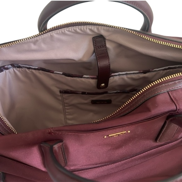 Tumi Dara Carry All Travel Bag in Maroon Plum with Metallic Hardware - Picture 6 of 11